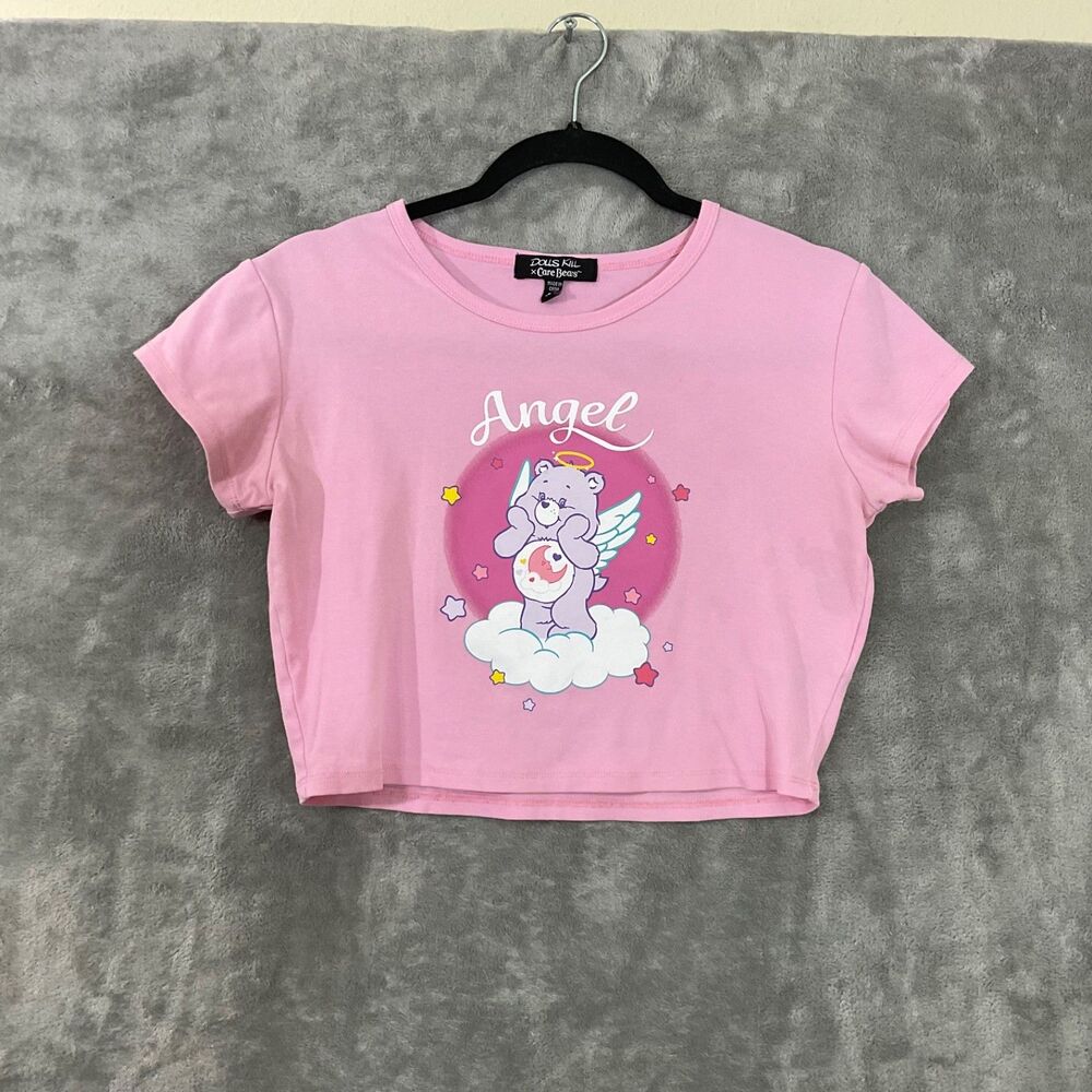 Dolls Kill x Care Bears  Cropped Tee shirt women’s  M pink graphic Angel FLAW